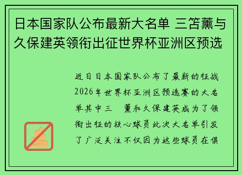日本国家队公布最新大名单 三笘薰与久保建英领衔出征世界杯亚洲区预选赛